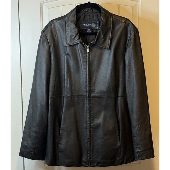 Venezia Jeans Womens Black Leather Jacket Full Zip Lamb Touch Pig Nappa 18/20 - Picture 1 of 8